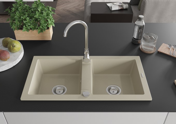 Éviers en granit double bac beige
