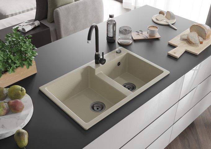 Éviers en granit double bac beige