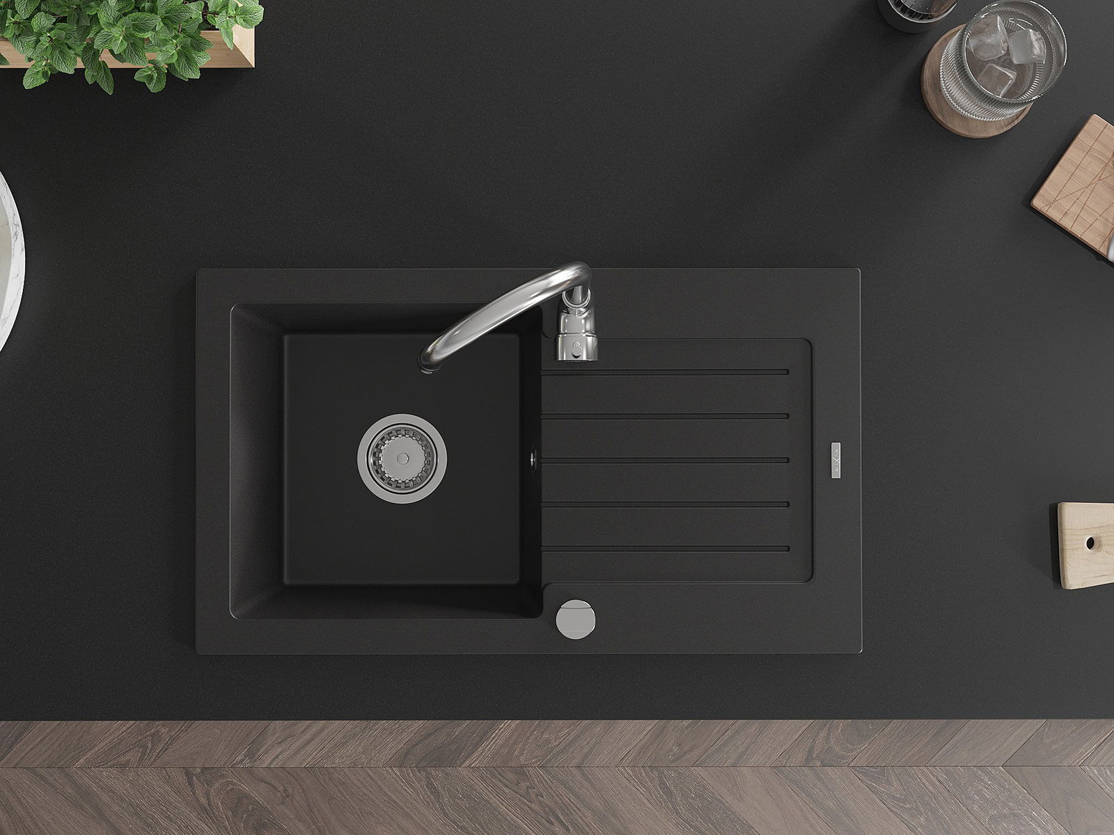 Évier une cuve avec égouttoir