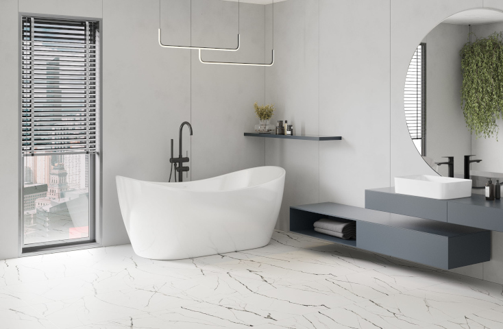 Carreaux de grès marbre dans la salle de bain