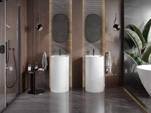 Carreaux ressemblant à du marbre Mexen dans l'aménagement de la salle de bain