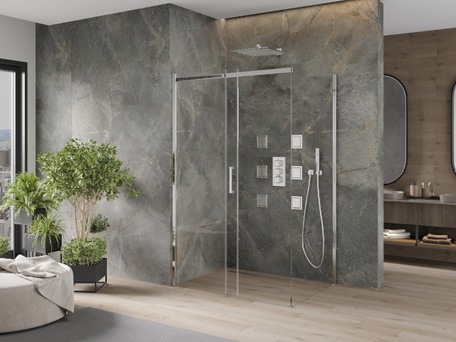 Gres brun Mexen dans une décoration de salle de bains