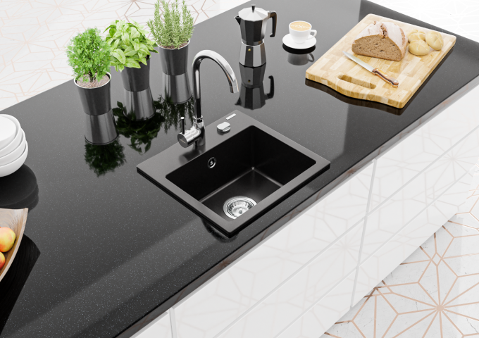 Éviers en granit une cuve noirs