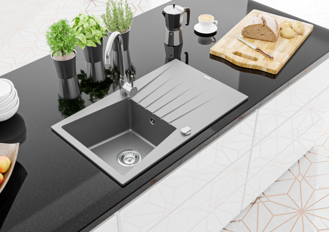 Éviers en granit une cuve avec égouttoir