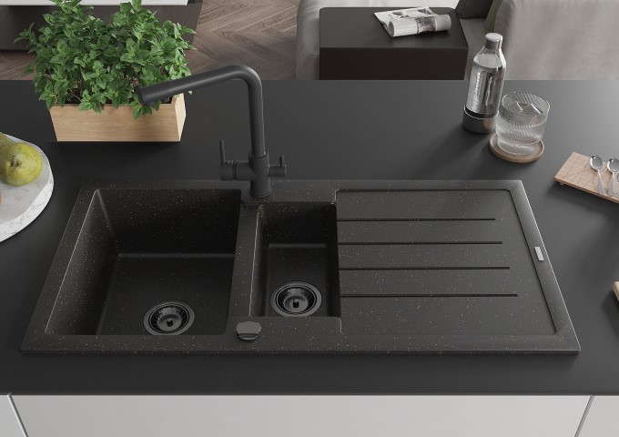 Éviers en granit noir/doré métallique