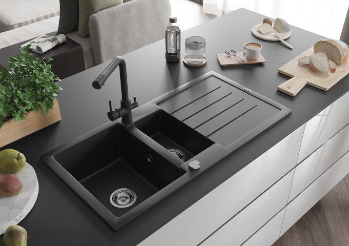 Robinets de cuisine noirs avec bec extensible