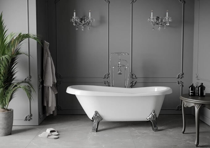 salle de bain rétro carreaux imitant la pierre