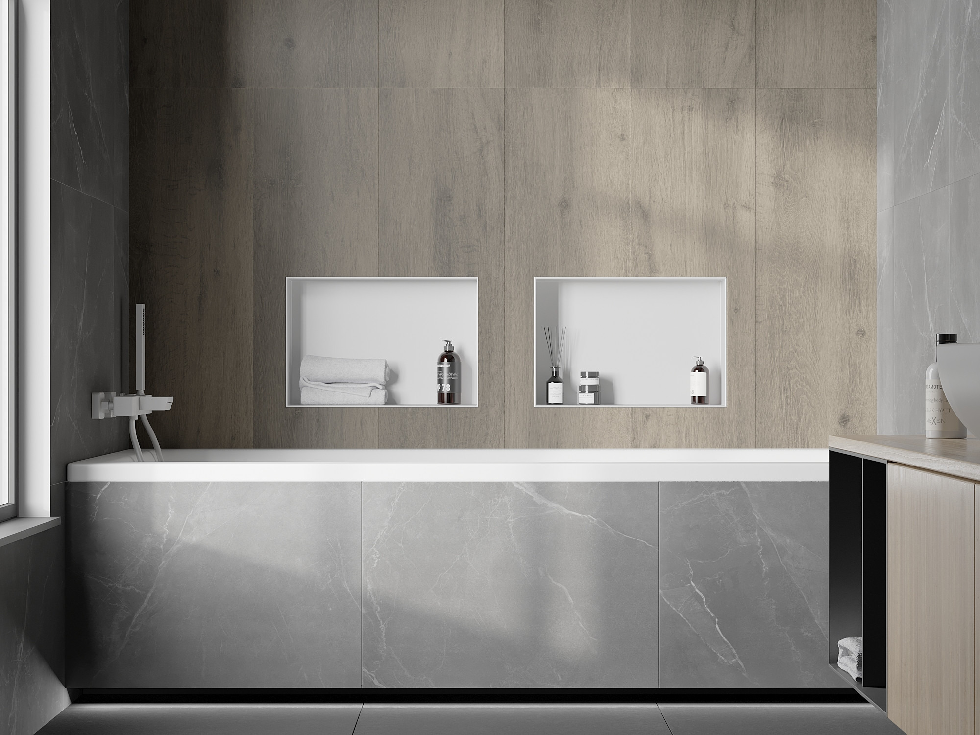 Baignoire encastrée avec carrelage