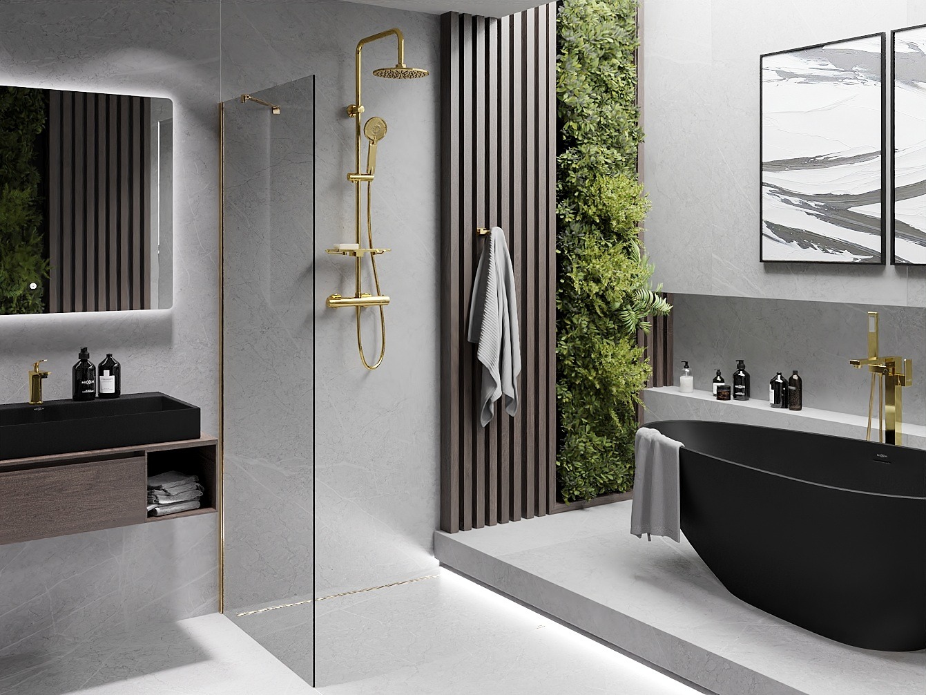 Jardin vertical dans la salle de bain – mur végétal