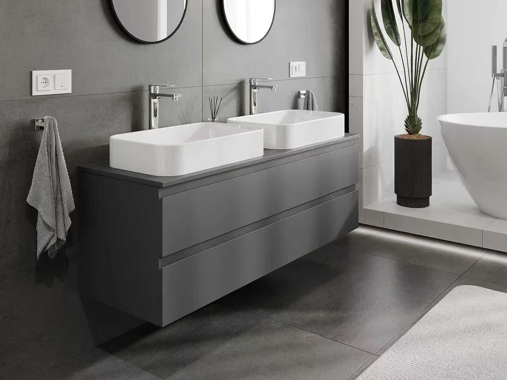 Armoire de salle de bains anthracite avec deux lavabos