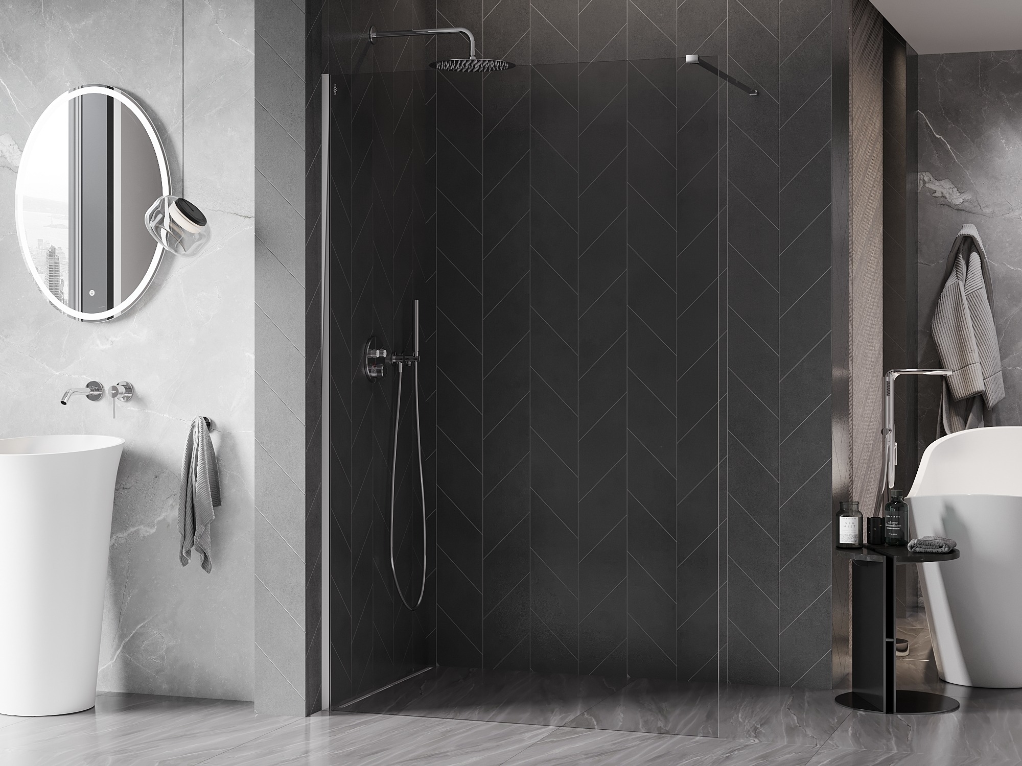 Mosaïque Graphite Sous la Douche