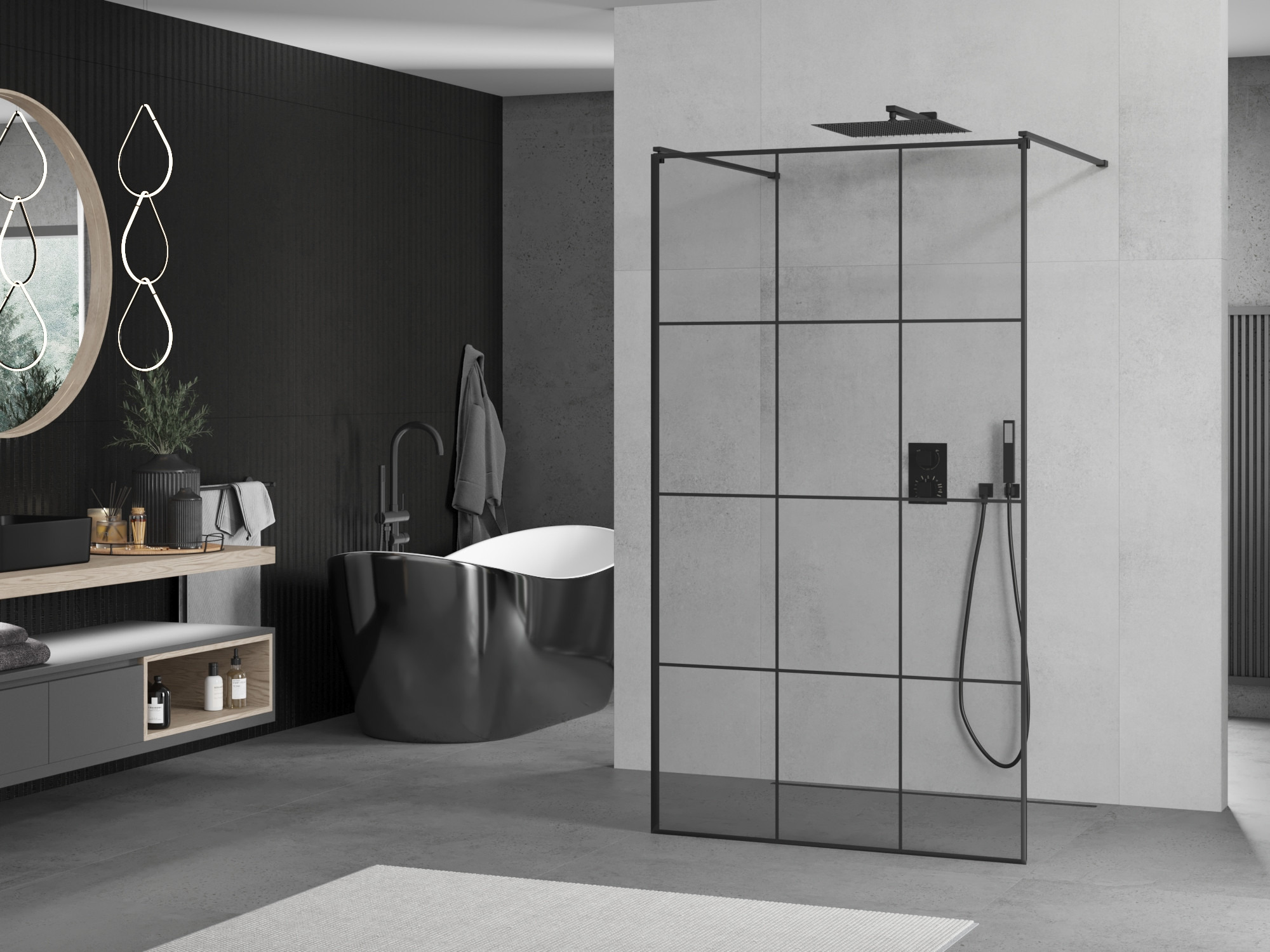 Moderne Badezimmer mit schwarzen Akzenten
