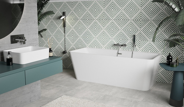 Betonnen badkamer met elementen in boho-stijl