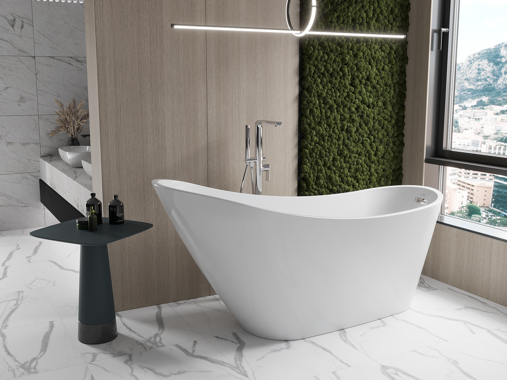 Salle de bain confortable dans les tons de la Terre - mur de mousse