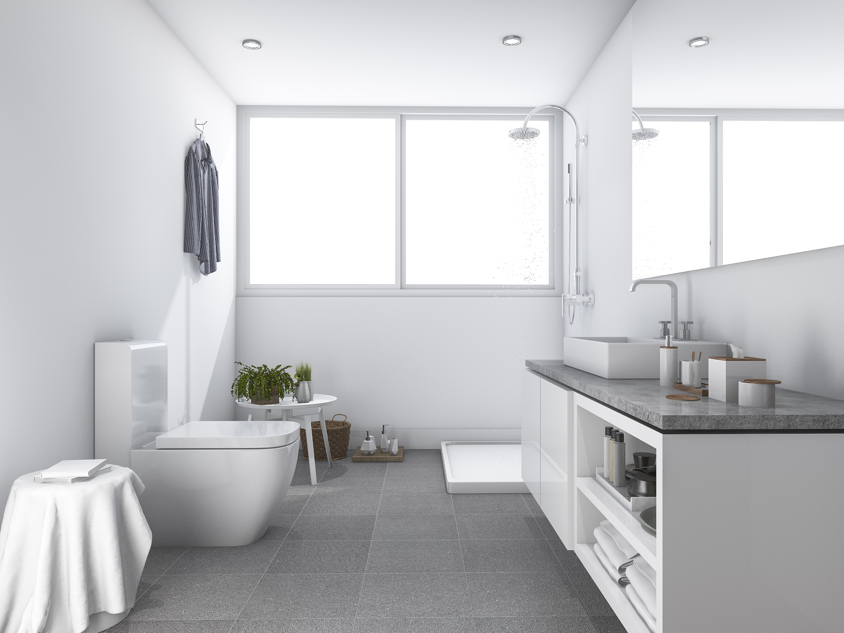 Emplacement d'un receveur de douche rectangulaire dans la salle de bain