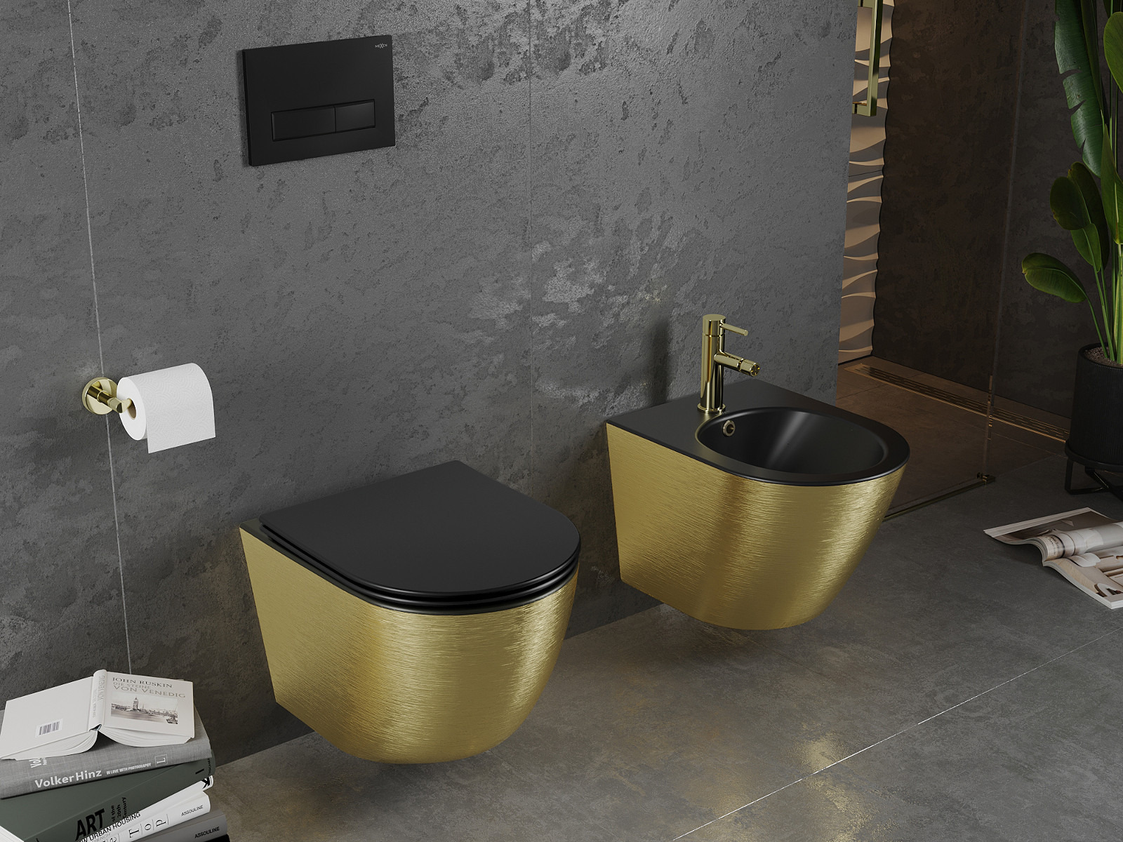 Céramique noir et or pour la salle de bain
