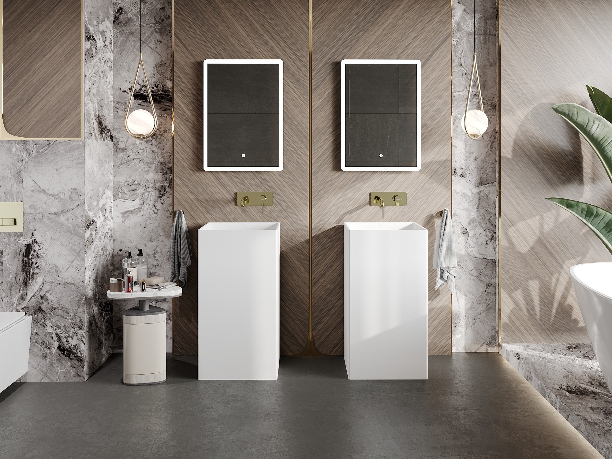 Salle de bains orientale avec bois